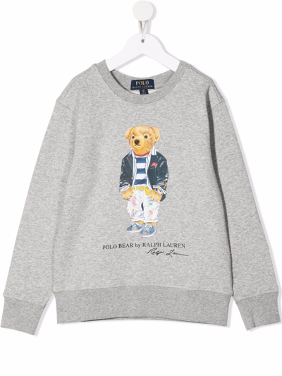 Ralph Lauren Kids' Polo Bear Graphic-print Cotton-blend Sweatshirt 6-12 Years In Andover Heather