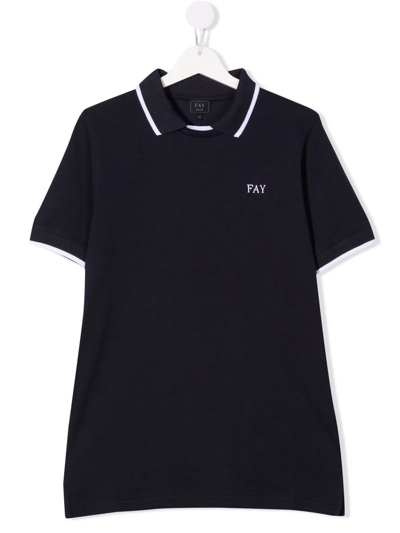 Fay Teen Embroidered-logo Short-sleeved Polo Shirt In Blue