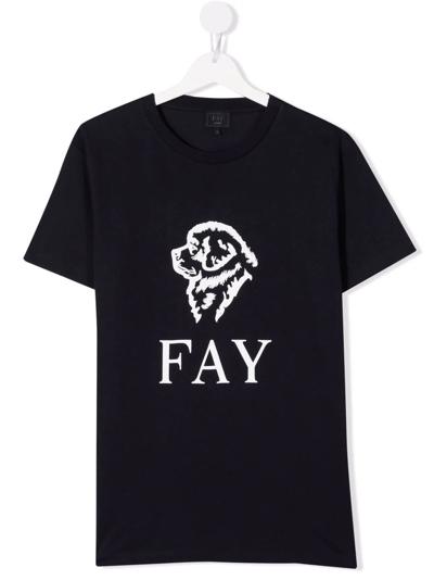 Fay Teen Cotton Dog Logo-print T-shirt In Blue