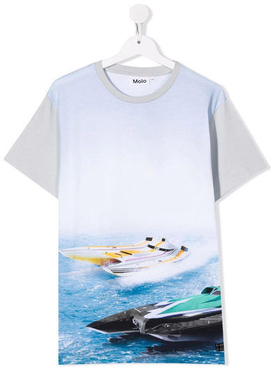 Molo Teen Boat-motif Organic-cotton T-shirt In Blue