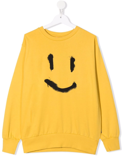 Molo Teen Smiley-print Organic-cotton Sweatshirt In Yellow