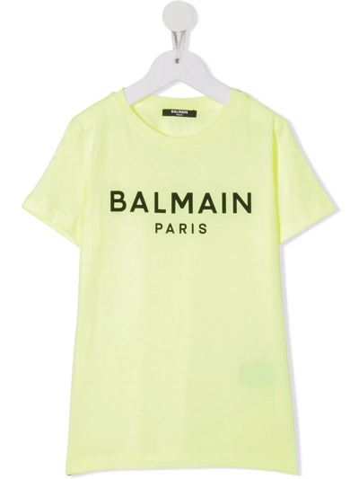 Balmain Teen Logo-print Cotton T-shirt In Giallo Fluo