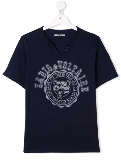 Zadig & Voltaire Teen Crest-print Short-sleeve T-shirt In Blue