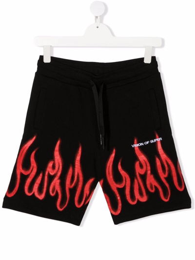 Vision Of Super Teen Spray-flame Drawstring Shorts In Black