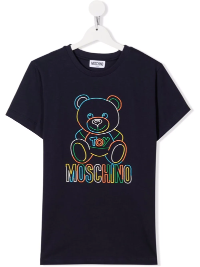 Moschino Kids' Embroidered-logo T-shirt In Blue