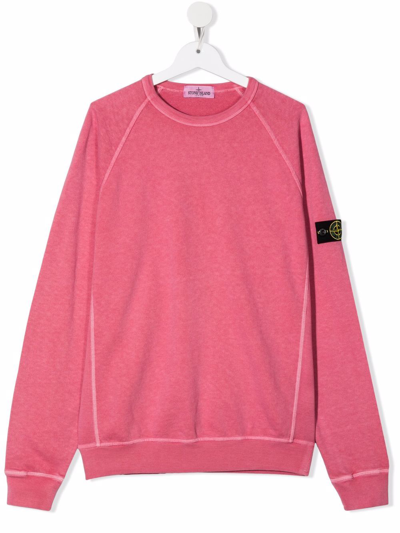 Stone Island Junior Teen Sleeve-patch Logo Sweatshirt In Pink