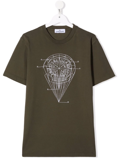 Stone Island Teen Logo Print T-shirt In Green
