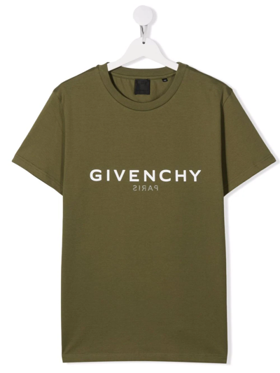 Givenchy Kids' Logo-print Short-sleeve T-shirt In Kaki