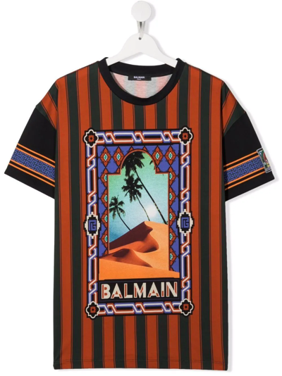 Balmain Teen Graphic-print Short-sleeve T-shirt In Black