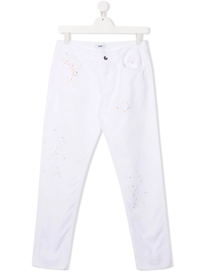 Msgm Teen Paint Splatter Skinny-fit Jeans In White
