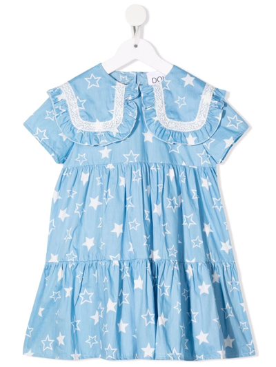 Douuod Kids' Star-print Tiered Dress In Blue