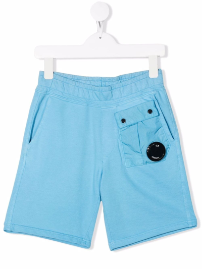 C.p. Company Kids' Logo-patch Cotton Shorts In Blue