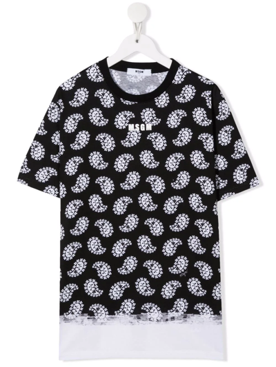 Msgm Kids' Logo-stamp Bandana T-shirt In Black