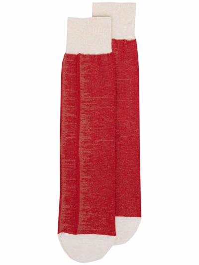 Issey Miyake Colour-block Fitted Socks In Red