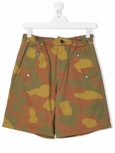 Dsquared2 Kids Cotton Shorts With Camouflage Pattern In Militare