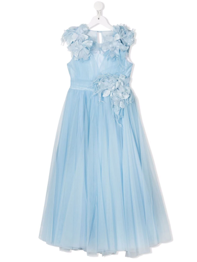 Marchesa Couture Kids' Ceremony Floral-detail Maxi Dress In Blue