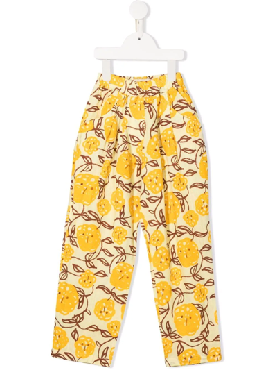 Weekend House. Kids' Linen Graphic-print Trousers In Yellow