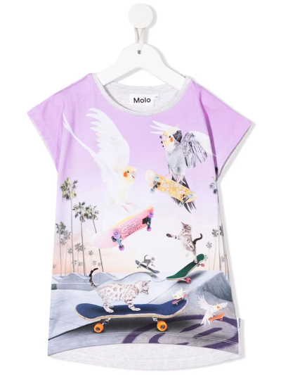 Molo Kids' Animals-motif Organic-cotton T-shirt In Purple