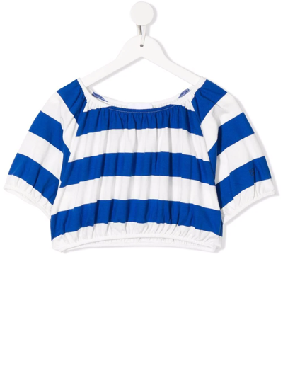 Douuod Kids' Ruched Stripe-print T-shirt In Ivory