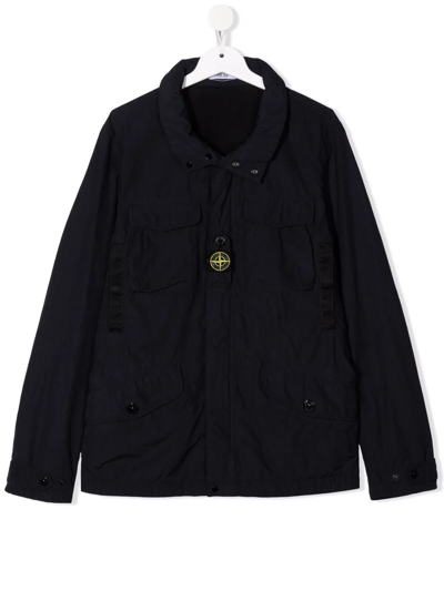 Stone Island Teen Logo-patch Jacket In Blue