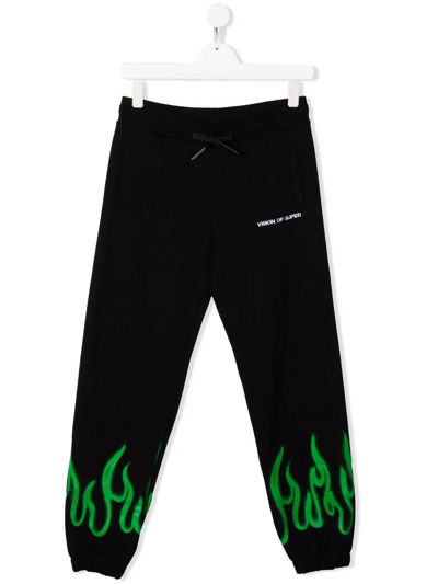 Vision Of Super Kids' Black Sweatpants For Boy With White Logo And Flames