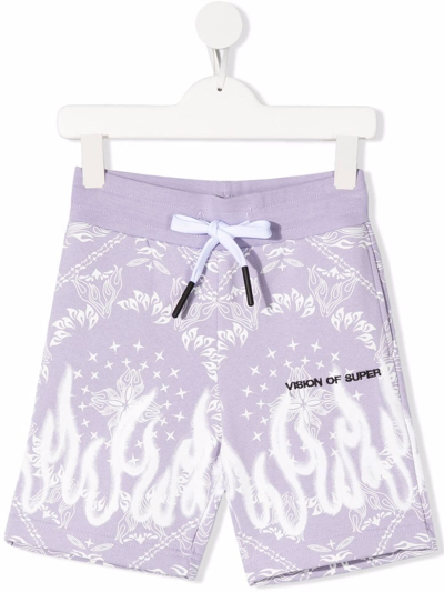 Vision Of Super Kids Lilac Sports Shorts With Bandana Print In Purple