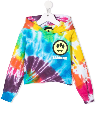 Barrow Kids' Logo Tie Dyed Cropped Hoodie In 多色