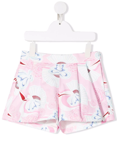 Simonetta Kids' Floral Print Shorts In Rosa