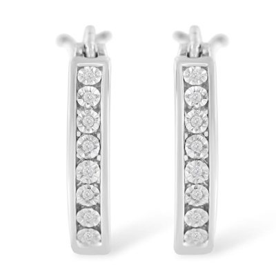Haus Of Brilliance .925 Sterling Silver Diamond Accent Channel Set Style Hoop Earring In White