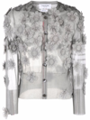 Thom Browne Floral-appliqué Semi-sheer Organza Cardigan In Grey