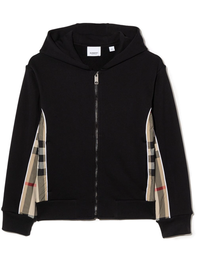 BURBERRY TEEN CHECK PANEL ZIPPED HOODIE