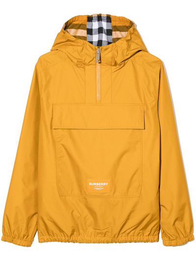Burberry Teen Logo-patch Reversible Hooded Jacket In Yellow