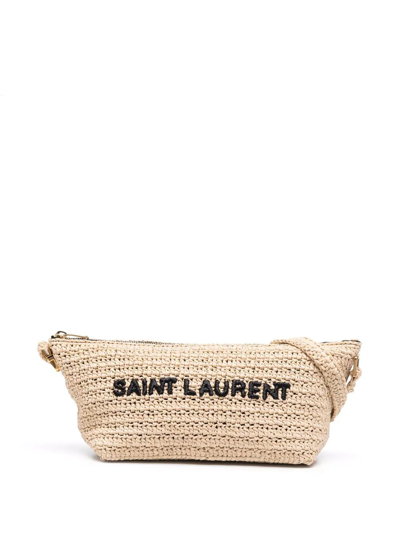 Saint Laurent Woven Raffia Shoulder Bag In Neutrals