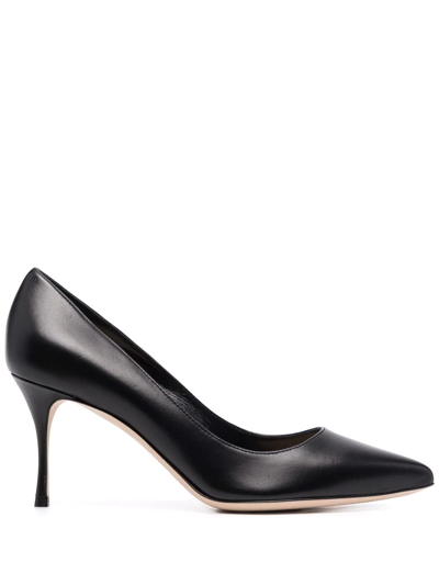 Sergio Rossi Pointed-toe Polished-finish Pumps In Black
