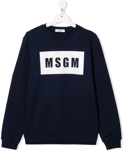 Msgm Teen Logo-print Cotton Sweatshirt In Blue