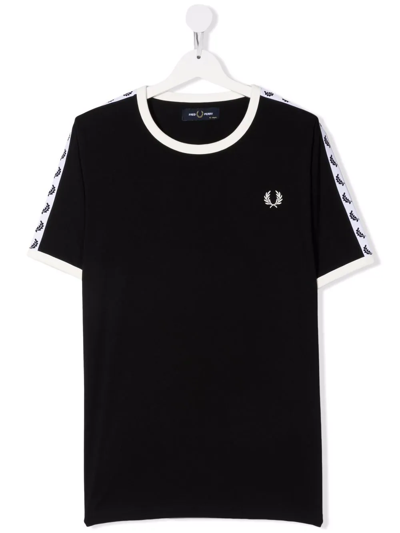 Fred Perry Teen Embroidered-logo T-shirt In Black