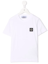 Stone Island Teen Logo-parch Cotton T-shirt In White