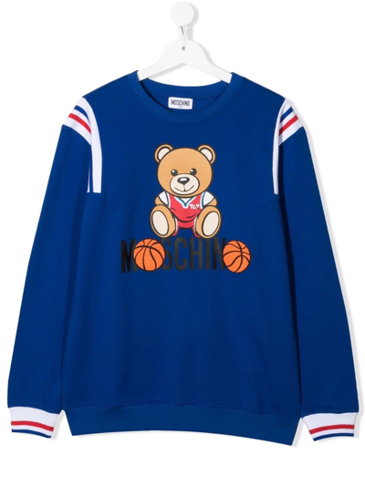 Moschino Kids' Teddy Bear Print Sweatshirt In Surf Blue