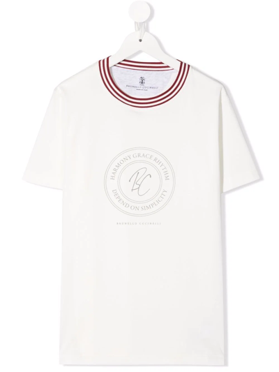 Brunello Cucinelli Kids' Logo-print T-shirt In White