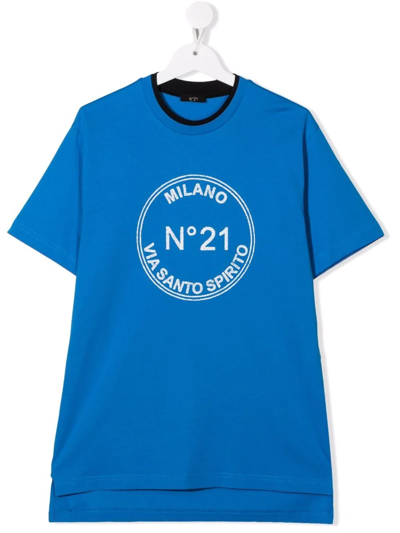 N°21 Teen Logo-print Short-sleeved Shirt In Blue