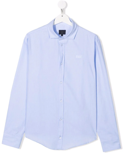 Fay Teen Embroidered-logo Long-sleeved Shirt In Azzurro