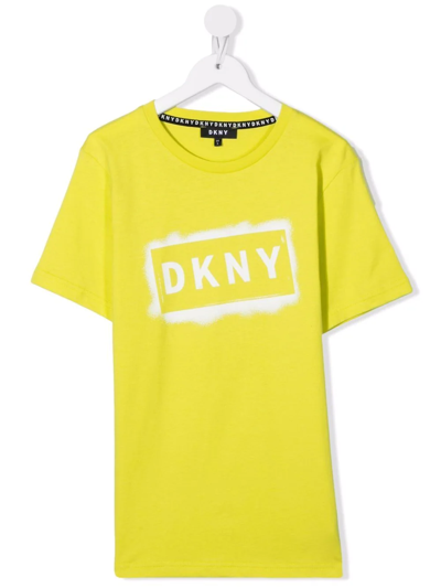 Dkny Teen Logo-print Cotton T-shirt In Yellow