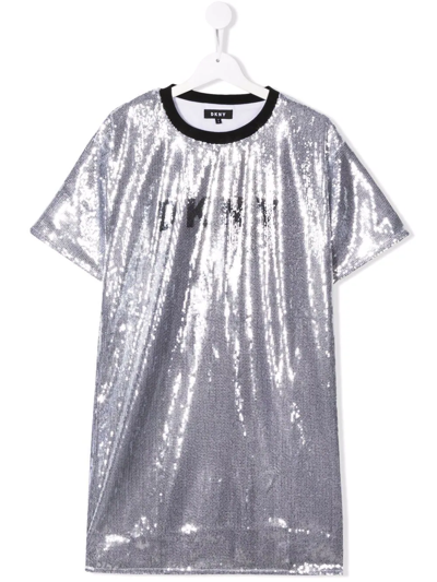 Dkny Teen Logo Print Dress In Silver