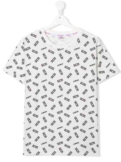Gcds Teen Cotton Logo-print T-shirt In White