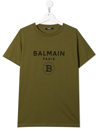 Balmain Teen Logo-print Cotton T-shirt In Green