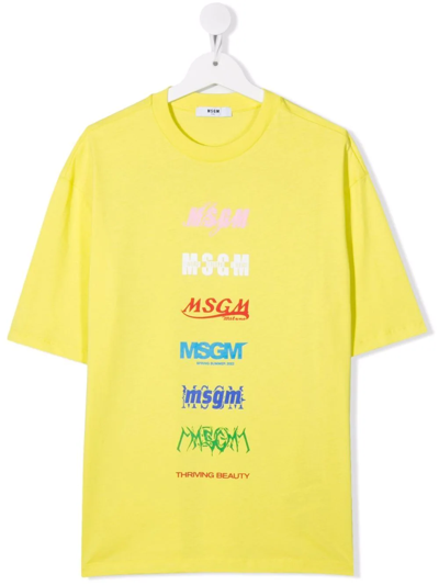 Msgm Kids' Logo-print T-shirt In Yellow