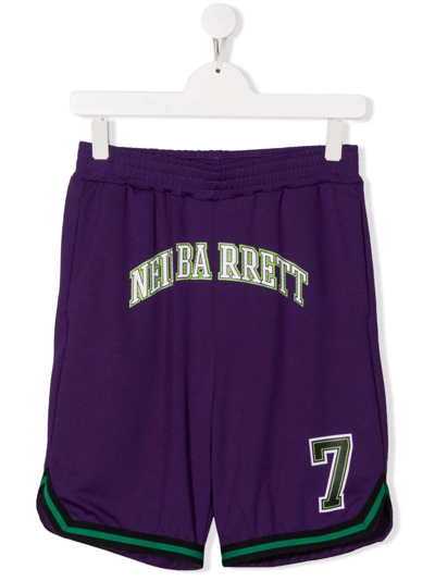 Neil Barrett Teen Logo-print Track Shorts In Violet