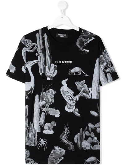 Neil Barrett Kids' Animal-print Cotton T-shirt In Nero