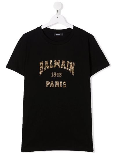 Balmain Teen Logo-embellished Cotton T-shirt In Black