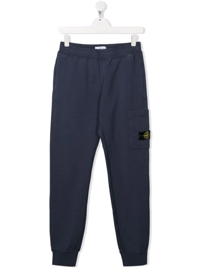 Stone Island Junior Kids' Side Logo-patch Track Pants In Blue